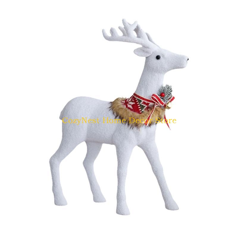 92MF Handmade White Reindeer Sculpture Tabletop Ornament for Christmas Displays