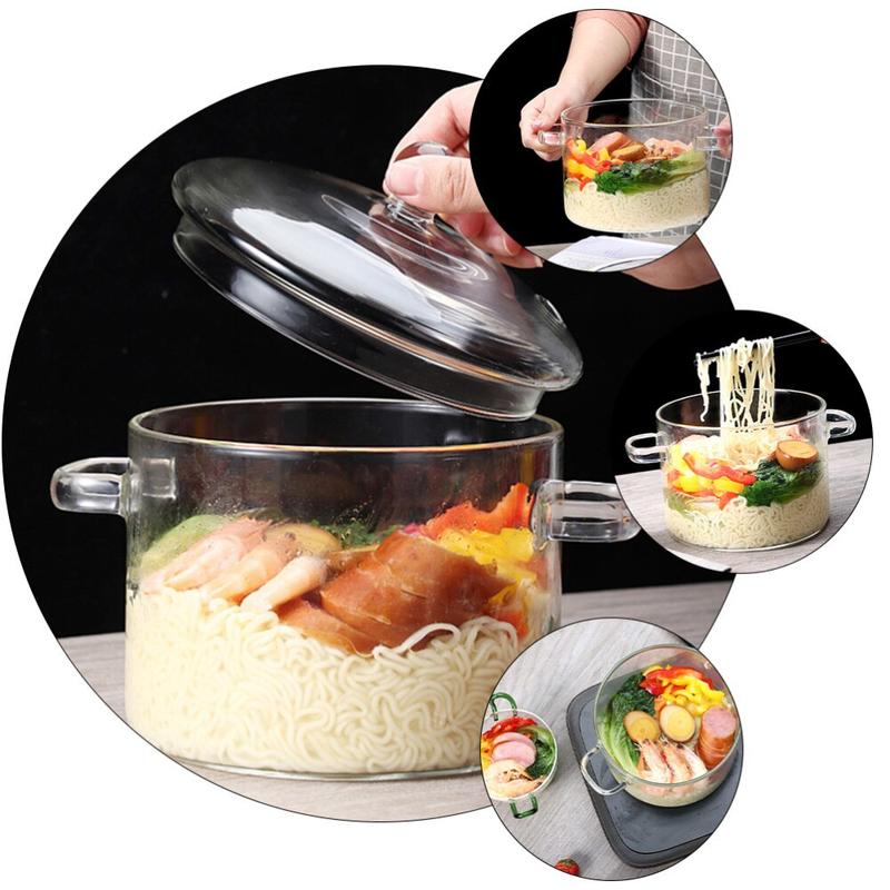 Transparent glass noodle bowl with lid Glass pot for high temperature oatmeal (1350 ml) | Kręgle