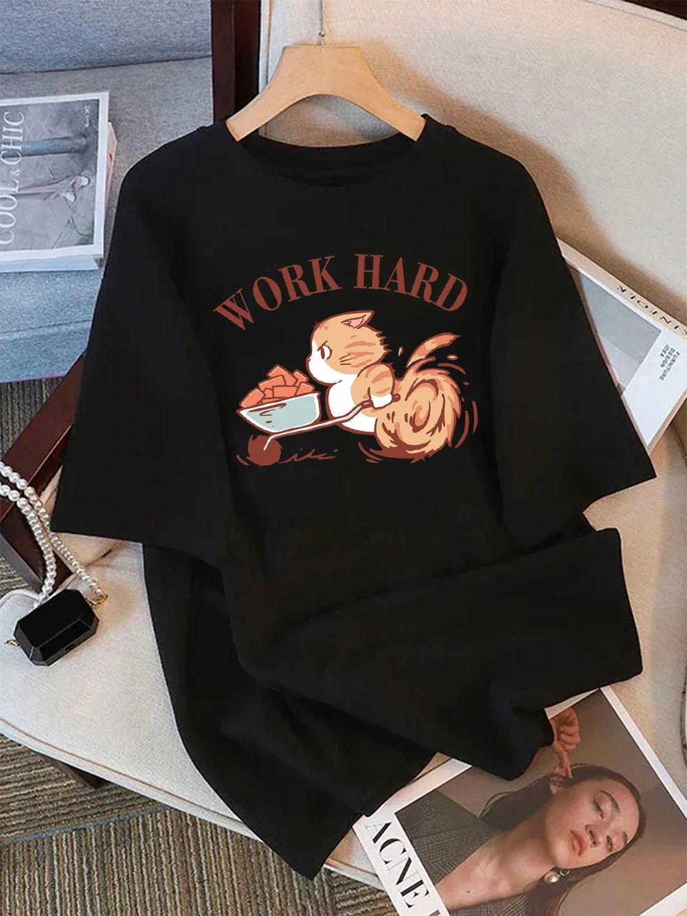 

Women TShirt Summer Work Hard Fighting Cat Cartoons Prints T Shirt Loose ONeck Comfortable Tops Basic Women Clothes 4XL