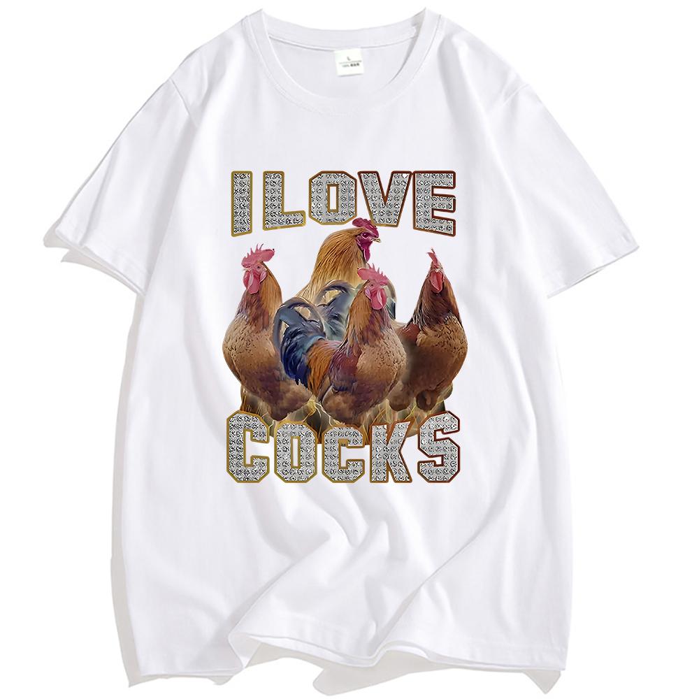 

I Love Cocks Funny Roosters Meme T-shirt Chicken Enthusiast Short Sleeve Tshirt Women Men Street Clothing Unisex Streetwear XXL белый