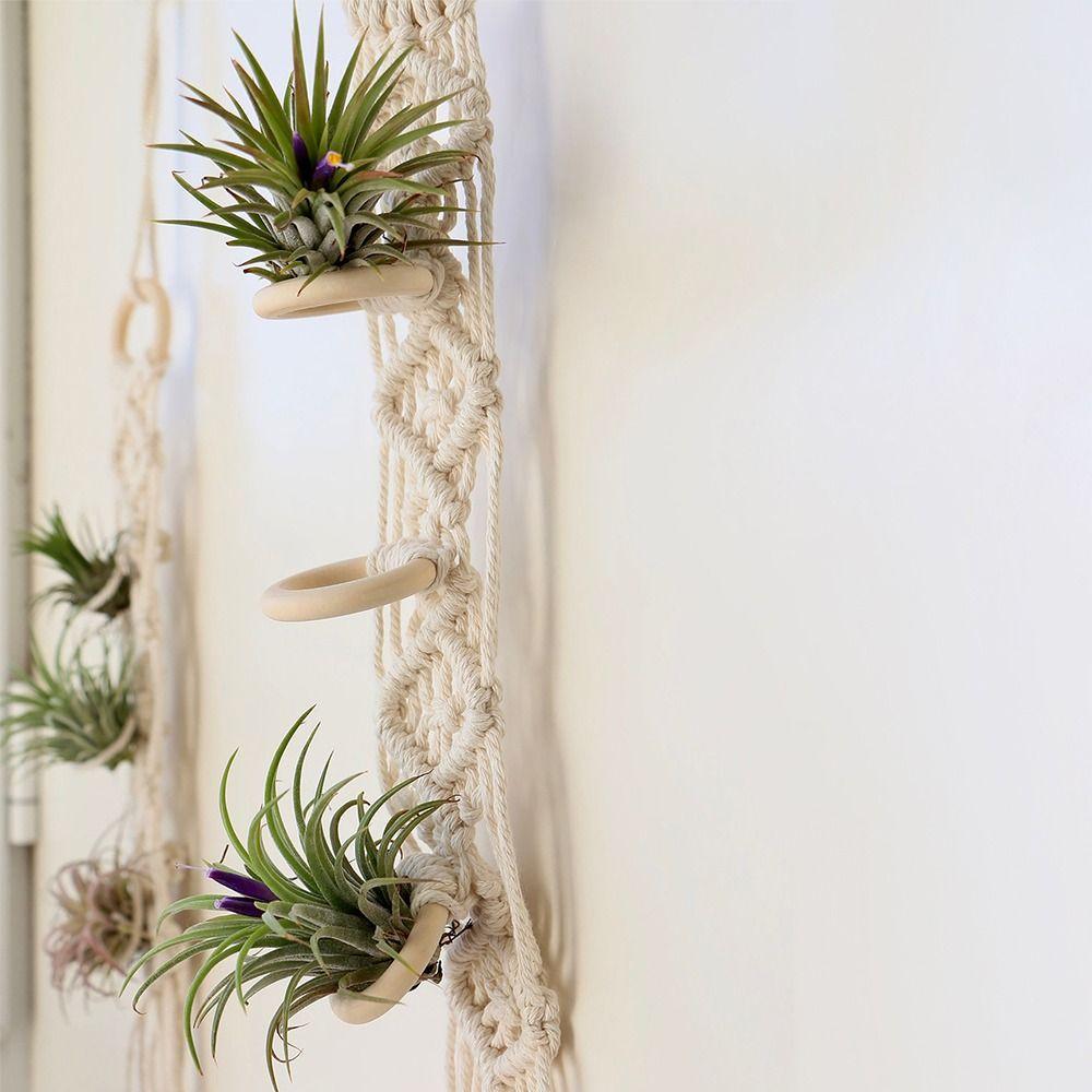 Für Innenwohnzimmer Balkon Makramee Pflanzenhänger Garten Blumentopfhalter Dekor Beigefarbene Baumwollseil Hängepflanzer