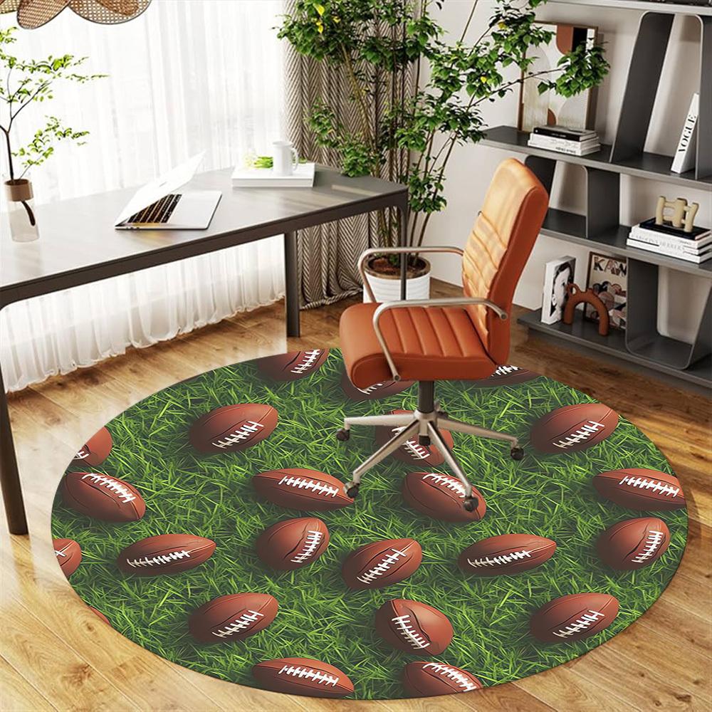 1pc football field Round Chair mat Area Rug - Non-Slip, Floor Mat for Office, Bedroom, and Indoor Decor c1118021