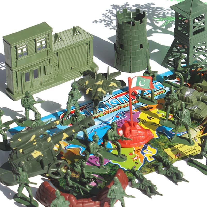 LIOOBO Military Vehicle Set, Simulation Military Scene Toy Set with Tanks, Aircraft, and Soldier Models, DIY Sandbox Play, Army Figures, Gift for