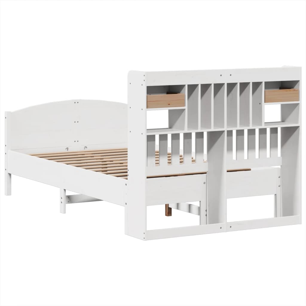 Solid Wood Bed with Shelf Without Mattress White 135 x 190 cm Pine