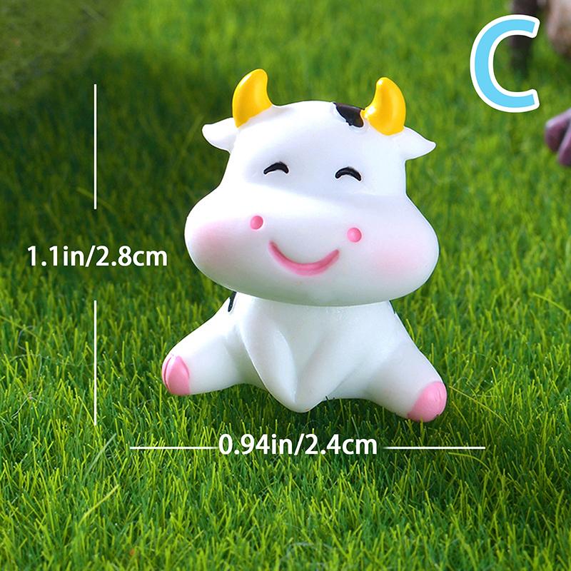 Mini Cute Cow Figurine Craft Miniature Model Home Decoration Accessories Desktop Garden Micro Landscape Ornaments Gift