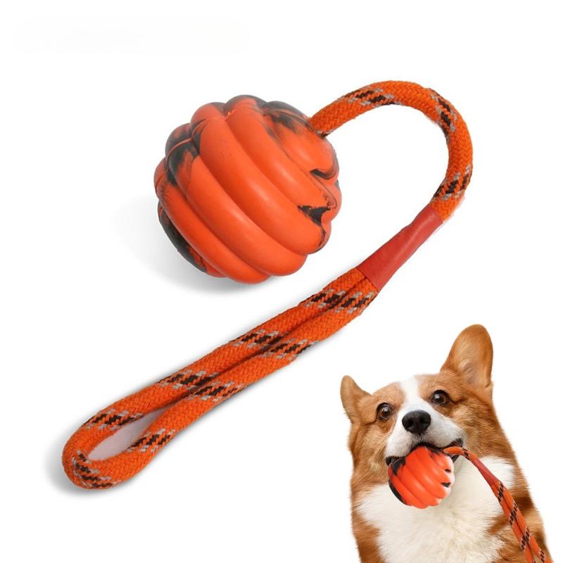 Durable Rubber Dog Chew Ball With Rope, Interactive Molar Toy For Teeth Cleaning Training Pet Toys оранжевый