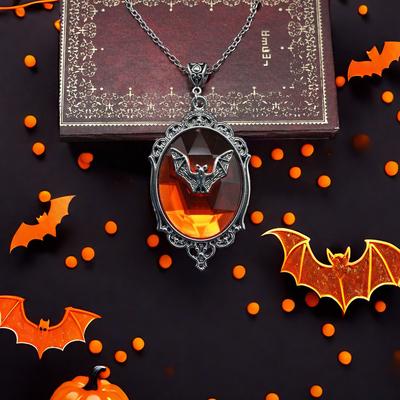 1Pc Red Gothic Bat Pendant Womenc Vampire Bat Witch Crystal Necklace Jewelry Gift