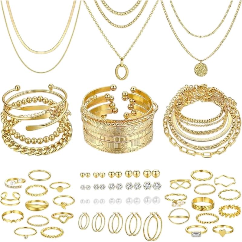 

58PCS Geometric Floral Jewelry Set Elegant Necklace Bracelet Earrings And Rings For Women Fashion Accessories 1
