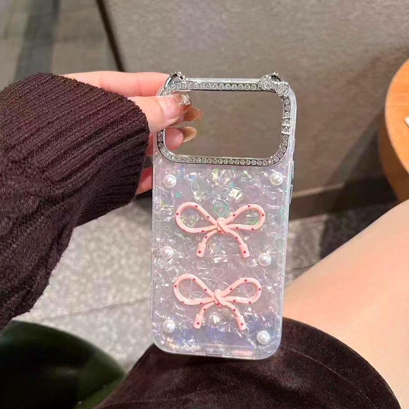 Korean Style Bow Shell Texture Phone Case for iPhone 17 Pro Max, Fits Models 14, 15, 16.