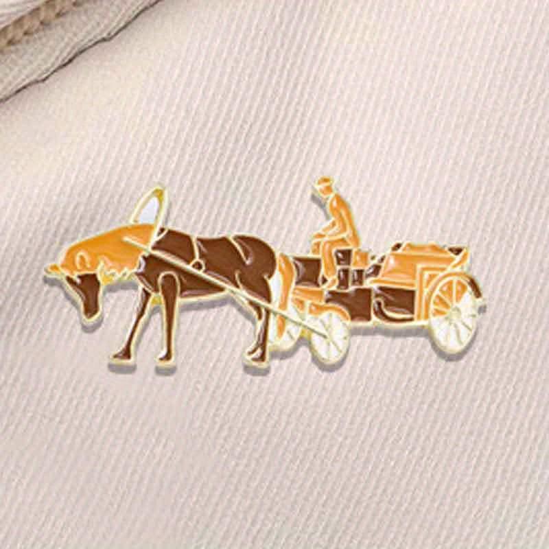 Nostalgic Carriage Puller Brooch Cartoon Carriage Driver Badge Pin Button
