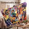 Custom Name Flannel Blanket,Demon Slayer Lightweight Warm Bed Blanket For Couch & Holiday Gift