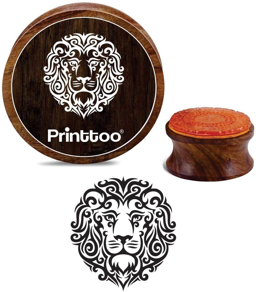 Printtoo Round Wooden Rubber Stamp Lion Face Pattern Christmas Secret Santa Gift-3