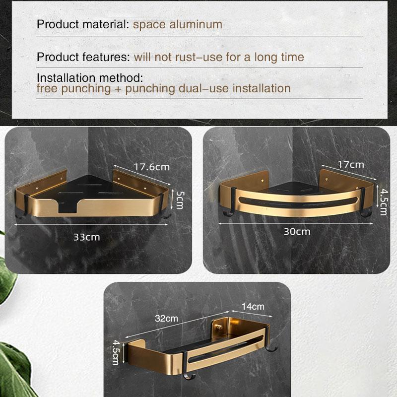Golden Bathroom Shelf Space Aluminum Thickened Toilet Storage Rack   Bathroom Corner Rack Shower Rack Black Gold Triangle Basket