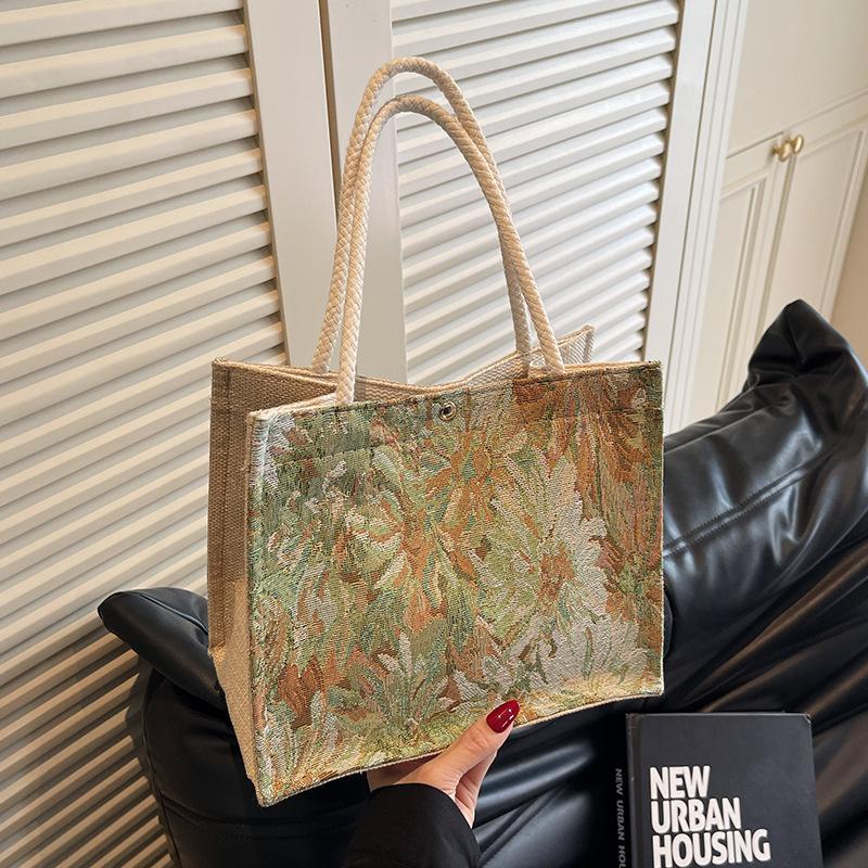 

Monet Сумка из свежего хлопка и льна с вышивкой Жаккардовая женская сумочка для переноски Повседневная сумочка на работу