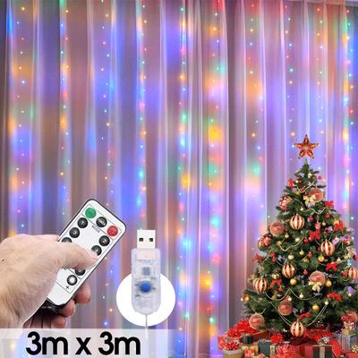 Curtain LED String Lights with 8 Mode Remote Control Garland Fairy Lights for Christmas Wedding Party Decors Room Window Lights