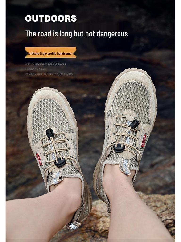 2025 Men's Breathable Leather Outdoor Casual Hiking Shoes - Non-Slip, Soft Sole, Mesh Design
