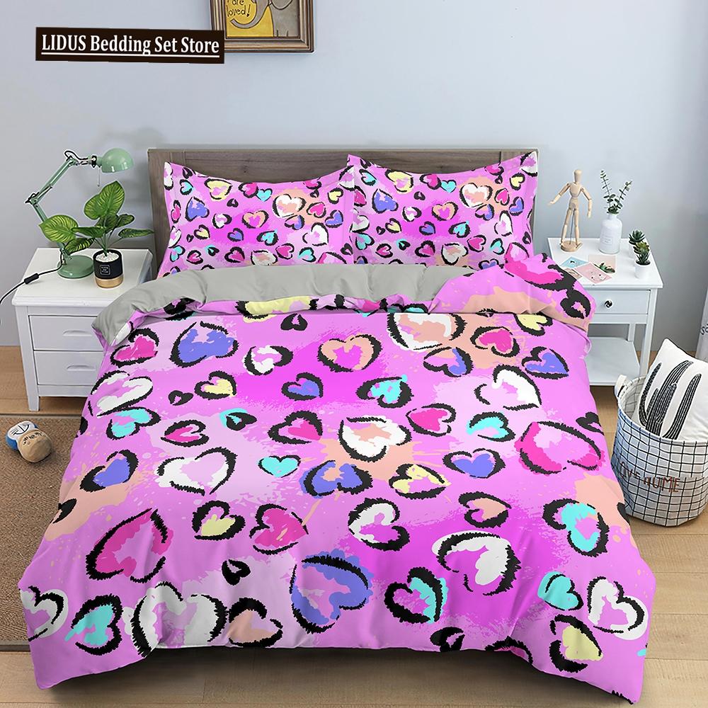 

Love Duvet Cover Set Colourful Heart Shaped Comforter Cover King Queen Size With Pillowcase For Boys Girls Polyester Bedding Set EU single(135x200cm)