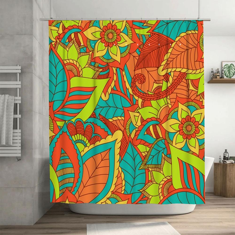 Funky Floral Bath Shower Curtain Extra Long Waterproof Fabric Decorative Home Accessories for Bathroom Multicolor Green Blue Ora