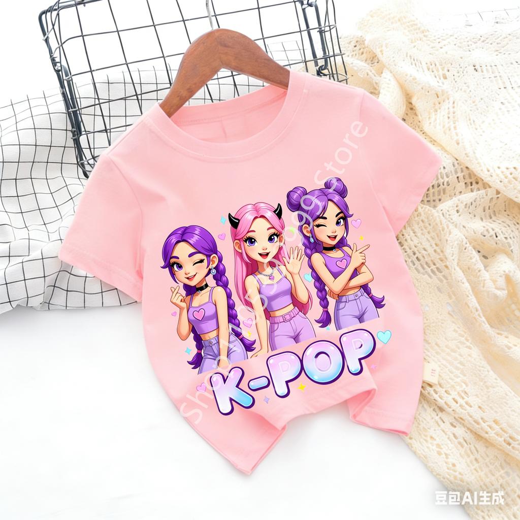 Kpop Childrens T Shirt Cartoon Graphic Short Sleeve Summer Comfortable Top Funny Gift for Fans Harajuku TShirts Girls Clothes