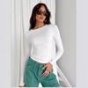 Women's European & American Style Casual Long-Sleeve Slim-Fit Solid Color Pullover T-Shirt