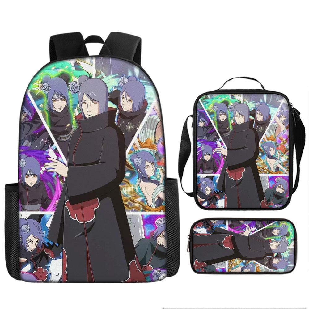 Primary school students' new Naruto cartoon schoolbag three-piece backpack large-capacity backpack