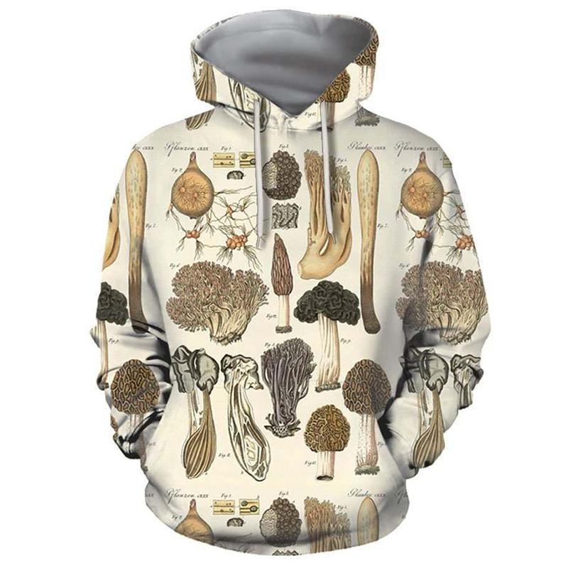 Fashion Colored Mushroom Pattern 3D Printed Hooded Sweatshirt Casual Super Large Hooded Sweatshirt Street Harajuku Men Pullover