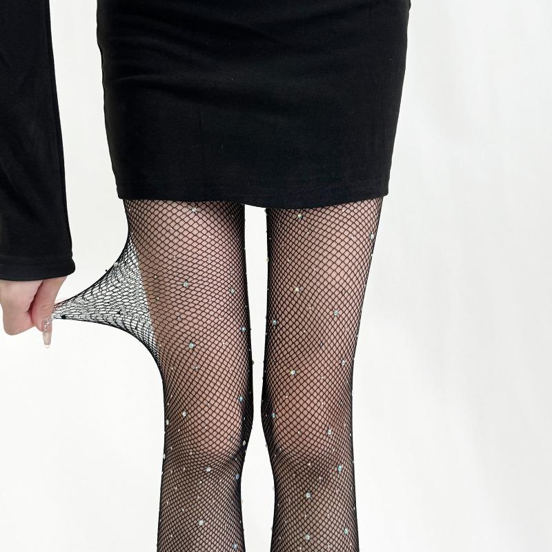 Water Droplet Fishnet Stockings in Dreamy Purple Diamond Cutouts and Sheer Sexy Silk Stockings with Glittering Diamonds for A Beautiful Leg Ensemble