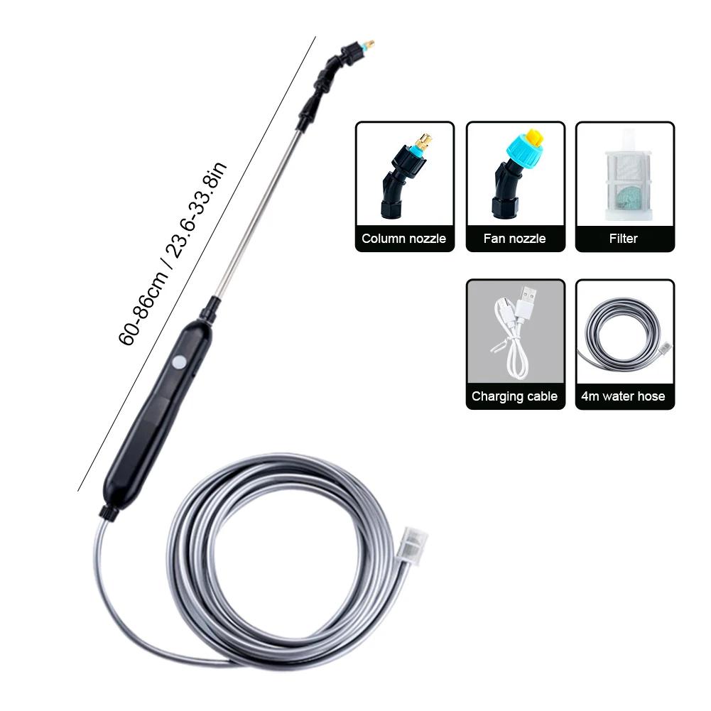 Bateriový postřikovač 5/8L s USB dobíjecí rukojetí a teleskopickou tyčí, postřikovač vody pro zahradu, trávník a další čištění