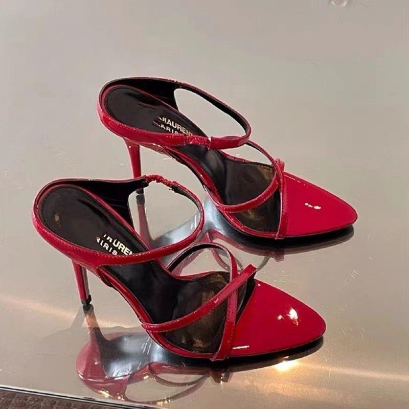 Eleganti Sandali Rossi e Neri con Tacco Alto e Punta Aperta per Scarpe Estive da Donna