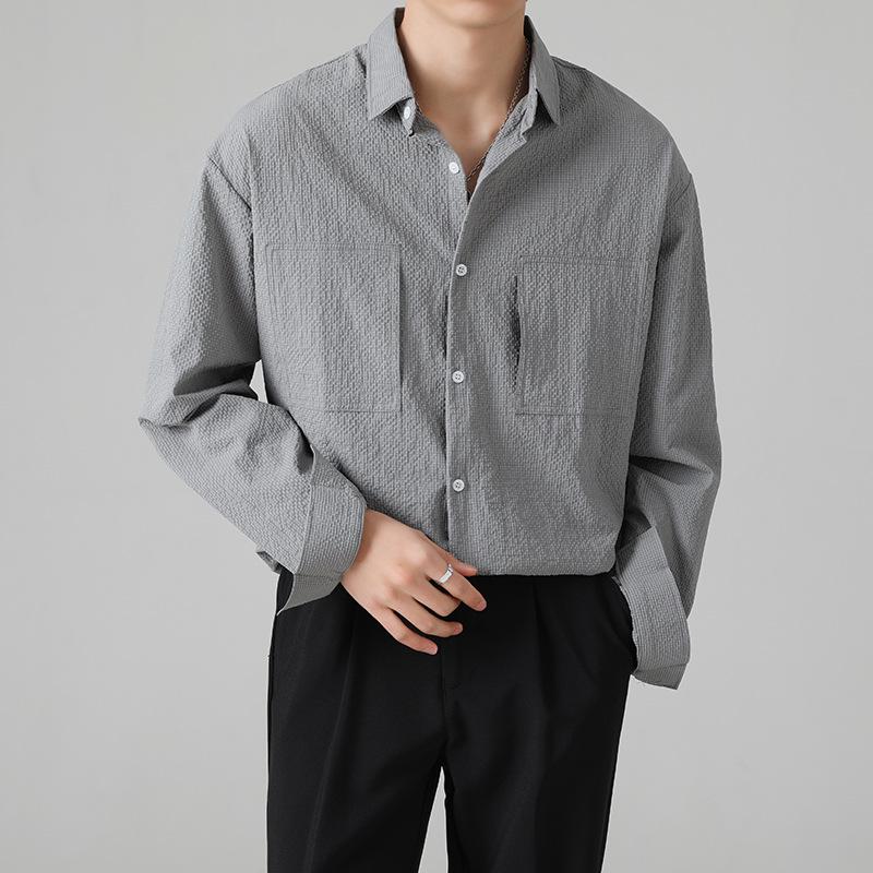 

Мужская модная повседневная рубашка с длинным рукавом, однотонная XL светло-серый