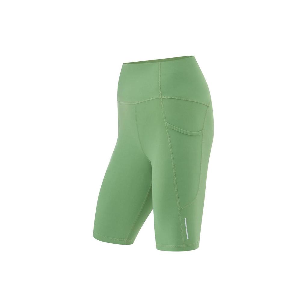 Li Ning Solid Color High Elastic Support Tight Fitness Shorts Women Shorts Stone-Green AUSU028-1