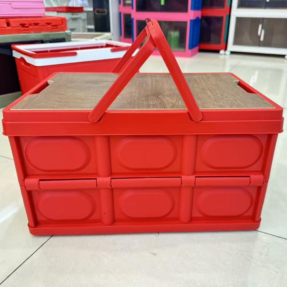 Portable Folding Picnic Basket with Wooden Top