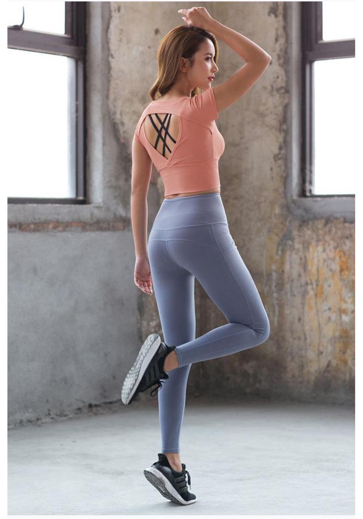 2022 Summer Sexy Cut-Out Short Sleeve Slimming Yoga T-Shirt for Women