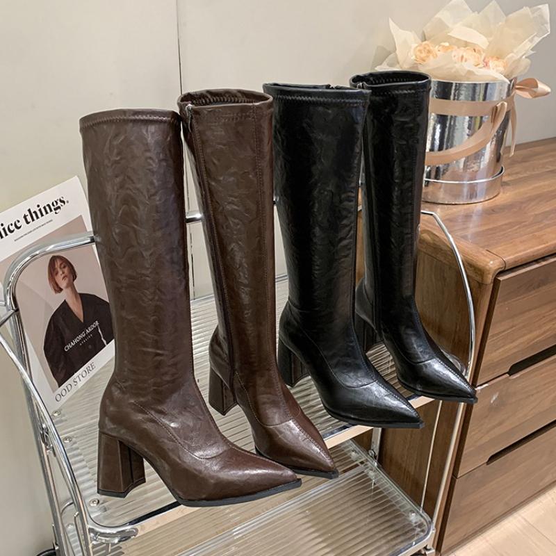 Autumn Winter Women Knee High Boots Fashion Knight Long Booties Square High Heels Shoes Botas Mujer