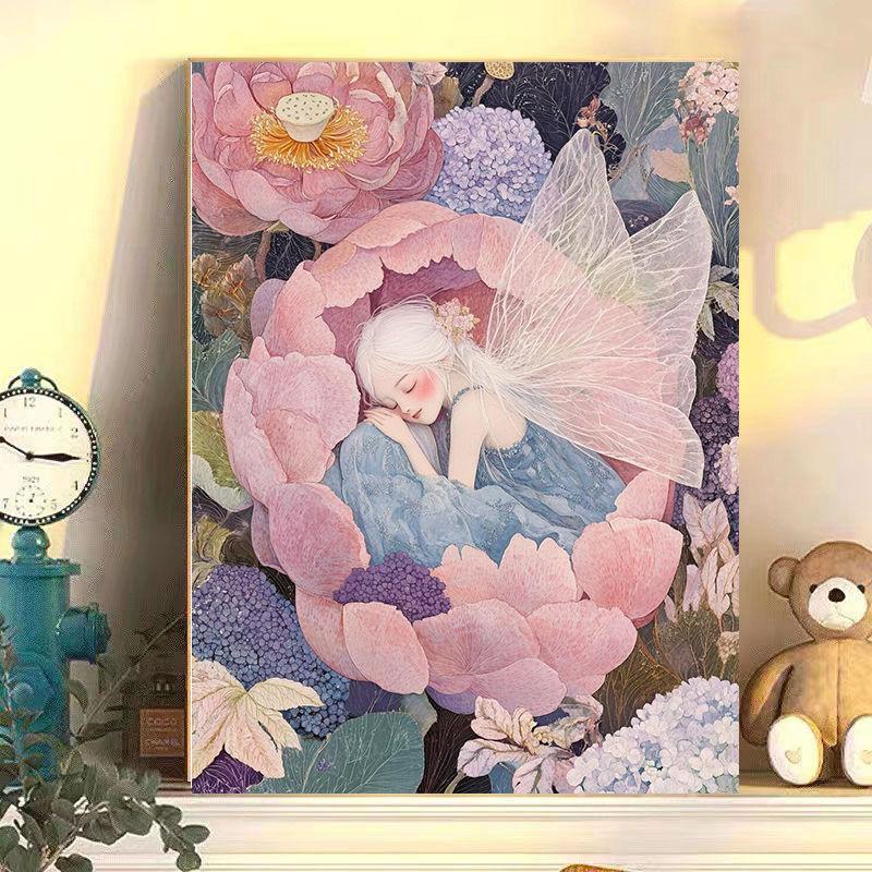 Diy Digital Oil Painting Flower Fairy Series Hand-Filled Coloring Oil Painting Decompression Healing Series Decorative Hanging Painting