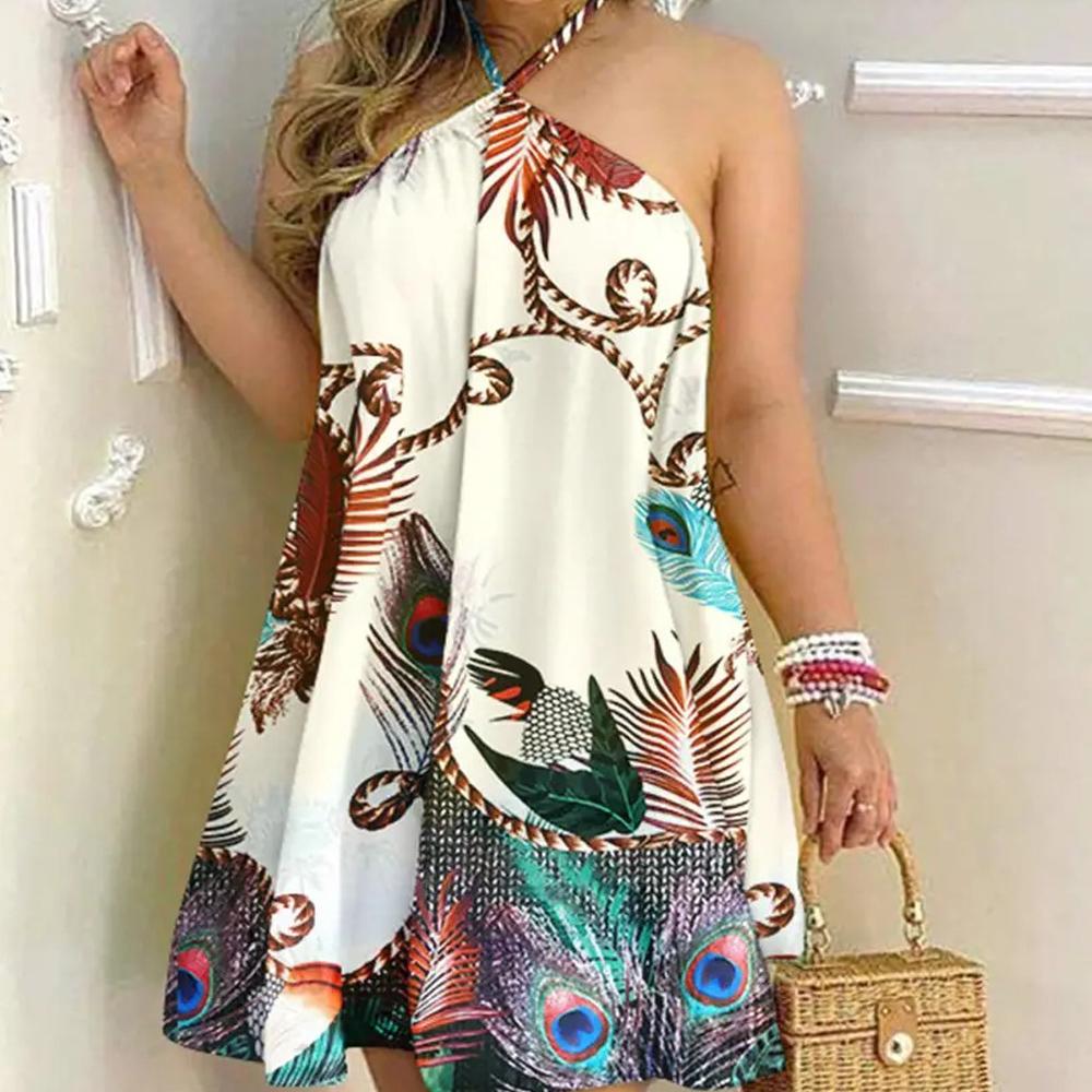 Summer Strapless Hanging Neck Tie Dress Loose Women Sleeveless Dresses Women