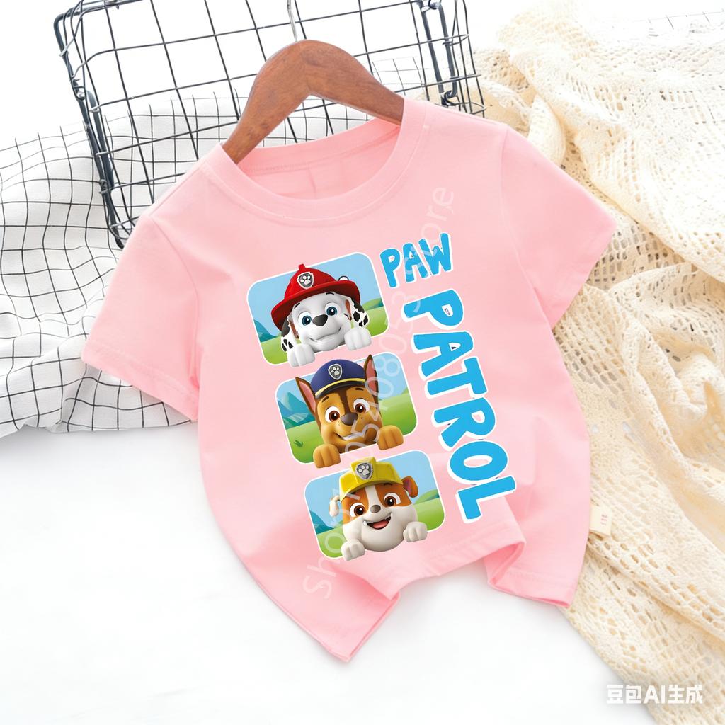 Paws Patrols Cool TShirt Skye Chase Summer Oneck Tops Boy Girl Number Tees Animal Baby Birthday Clothes Cartoon Casuals Tops