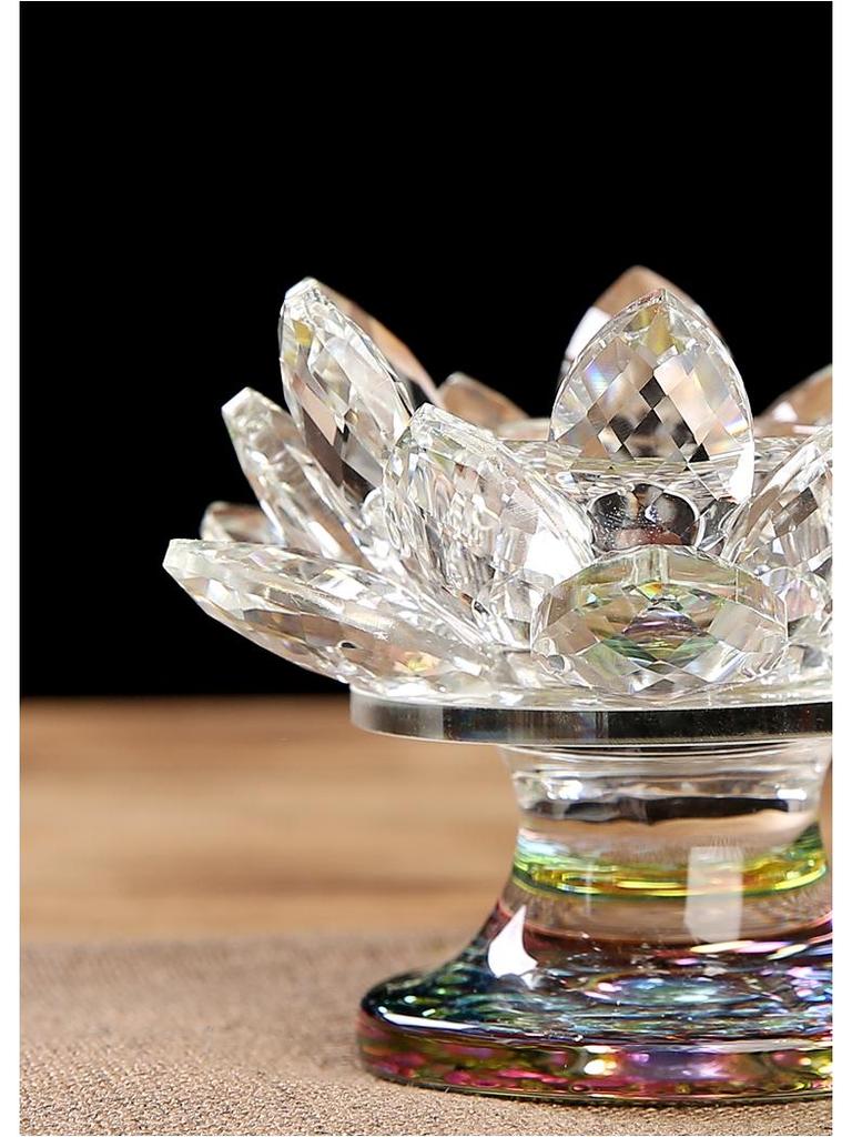 Seven-Color Crystal Lotus Candle Holder for Buddhist Offerings: Eternal Ornament for Home Altar