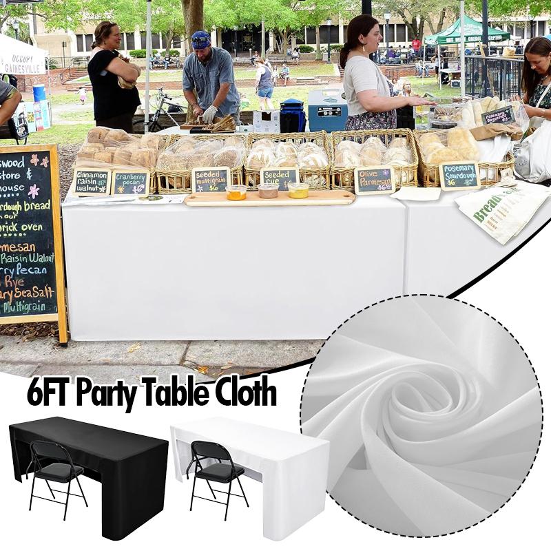 6FT Fitted Stretch Tablecloth Spandex table cloth Table Skirt Black/White Universal for Party, Banquet, Wedding and Events