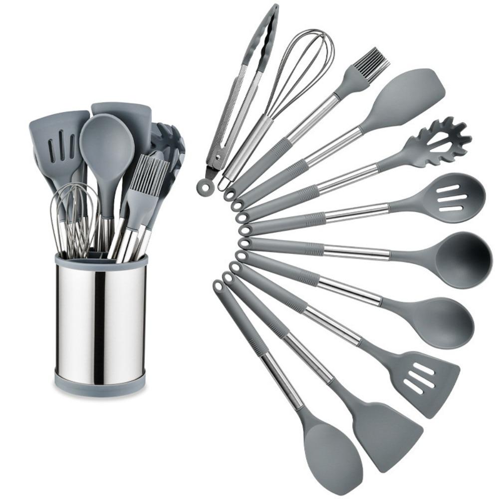 12PCS 360° Rotating Bucket Silicone Kitchen Utensils Set Kitchen Cooking Tools Nonstick Pan