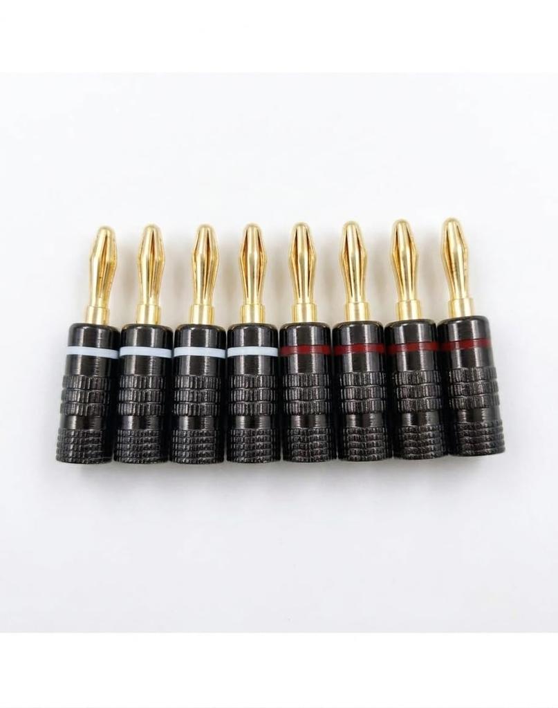 Banana Plugs, 24K Pure Copper, Gold Plated, Audio Grade, 8-Pack [Quantity Selectable], 12AWG-18AWG Speaker Cable Connectors, DIY Audio, MINAKIKO