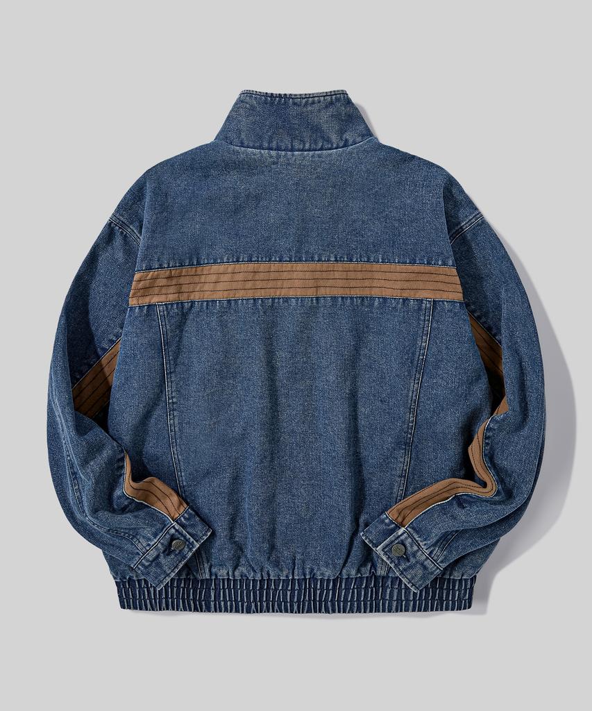 Verdnt Contrast Cut Line Denim Zip-Up Jacket [Indigo]
