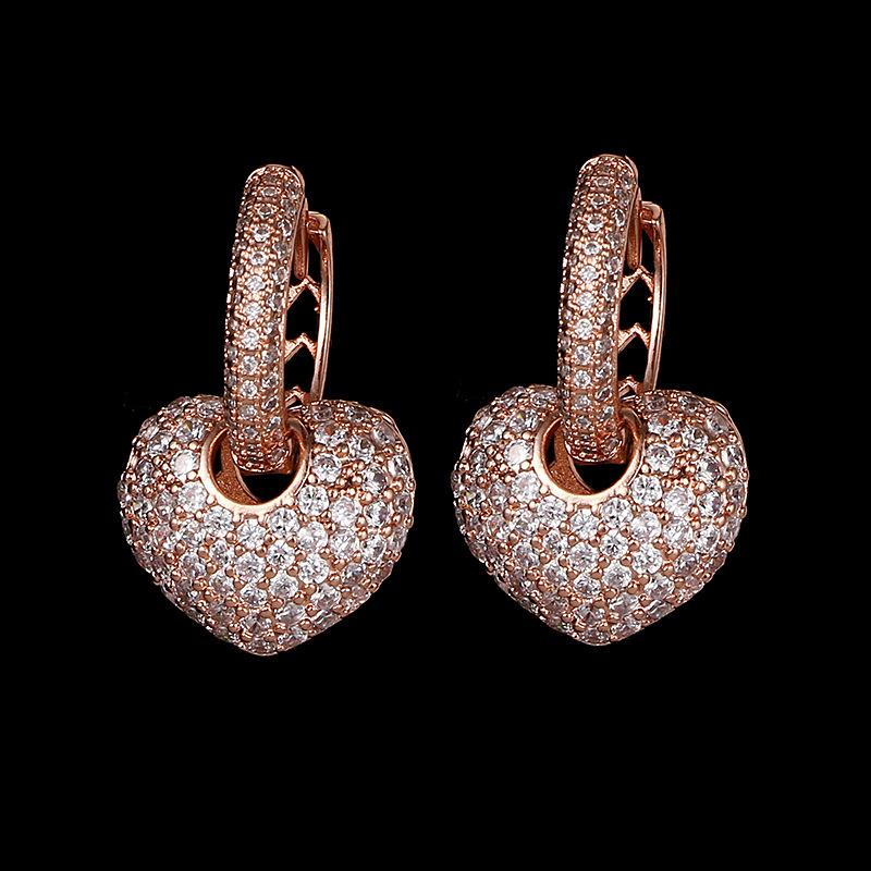 

Buyee 925 Sterling Silver Female Gorgeous Earring for Women Luxury Fashion Wedding Big Heart Fine Jewelry Earring Gift рожевий колір золота