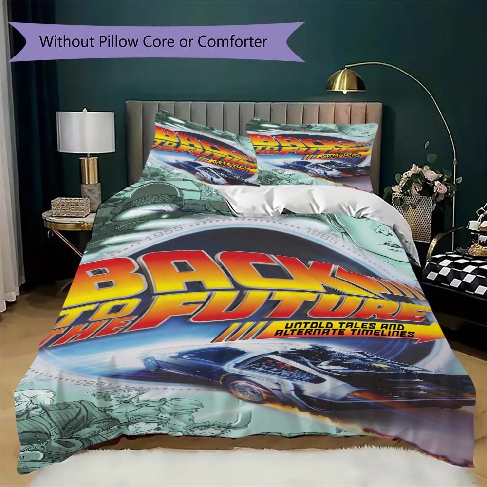Back to the Future Pattern Bedding,Quilt Set Quilt Cover Pillowcase Home Birthday Gift (1*duvet cover+2*pillowcase,without core)FSJT261012398