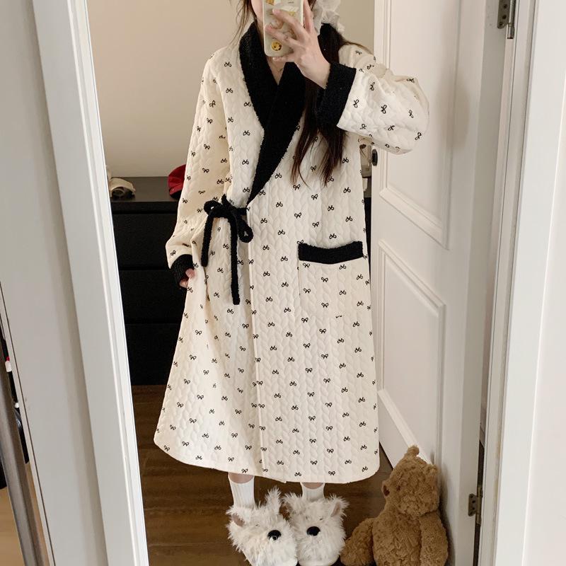 

Thick Cotton Maternity Nightgown & Robe for Postpartum & Pregnancy - Women s Plus Size, Autumn/Winter L