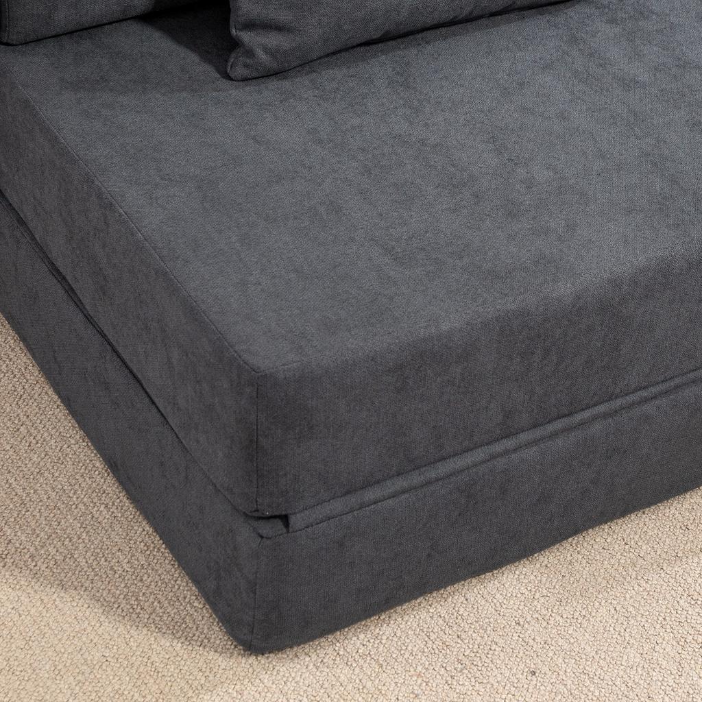 Floor Sofa, Upholstered Couch, Convertible Into Mattress, Foam, Cushion, Dark Grey