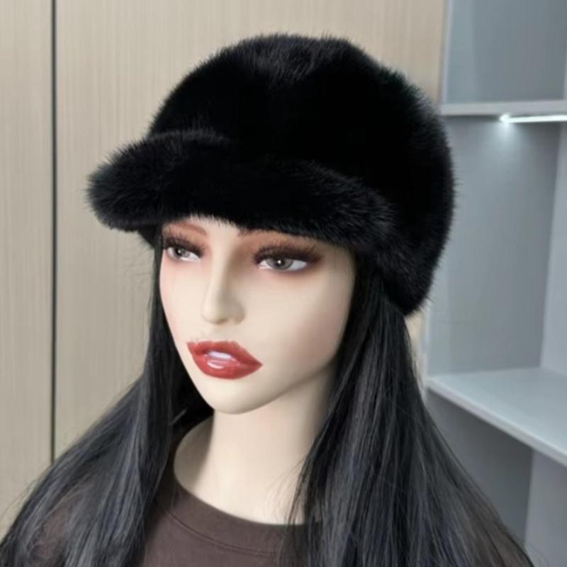 Plush Fisherman Cap Thick Fur Cap Autumn Winter Natural Warm Female Fashion Hat Earmuffs Foldable Portable Warm Breathable Fashion Women