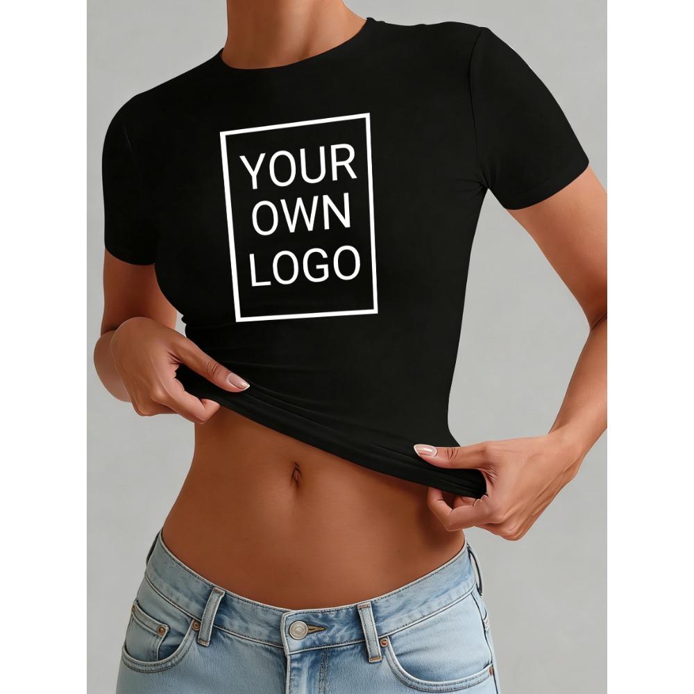 

Patterned Women s Cropped T-shirt Slim DIY Round Neck Summer Short-sleeved Comfortable Sexy T-shirt All-match Top M