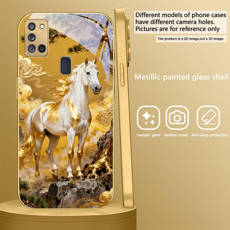 tall and sturdy horse For Samsung A 31 32 A33 A34 35 14 A15 13 A16 25 26 50 52 53 54 55 56 70 71 72 73 Golden glass phone case