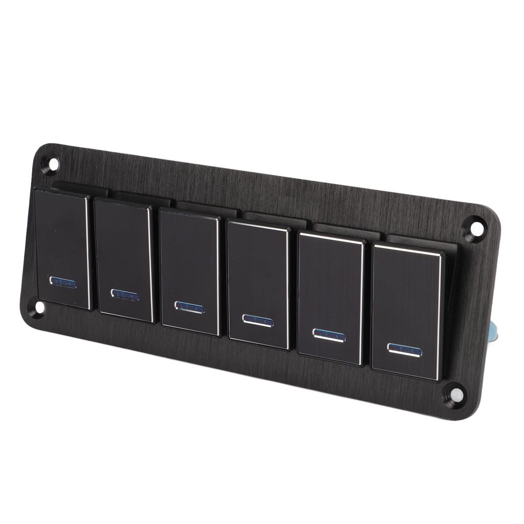 6 Gang Waterproof Toggle Switch Panel DC12V to 24V 3PIN Blue Background Light 30A Pre Wired for RV Yacht Car